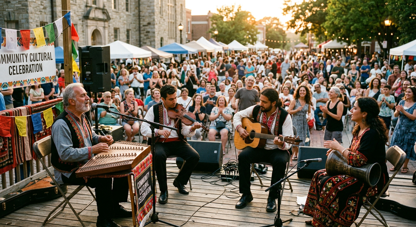 Musicians performing at an outdoor cultural celebration